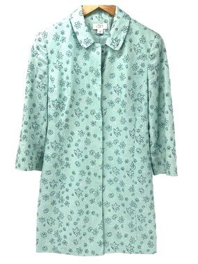 100% Linen Ann Taylor LOFT Aqua Floral Jacket